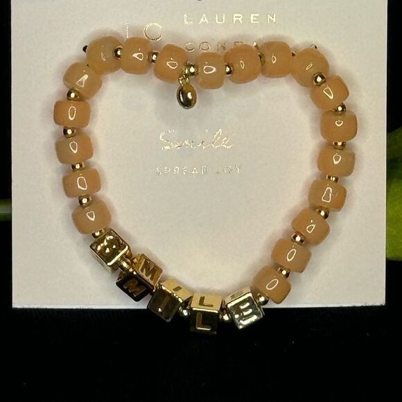Lauren Conrad Peach Beaded Bracelet with “Smile” in Gold Beads - Picture 7 of 9